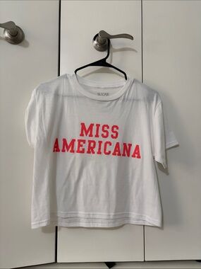 White Tee with Bold Red "Miss Americana" Graphic